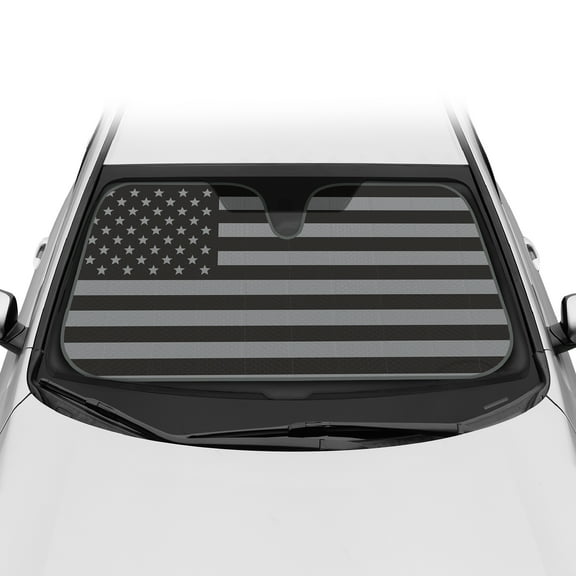 BDK USA American Flag Black Curved Windshield Sunshade Accordion Folding Style Auto Shade for Car Truck SUV Van Blocks UV Ray Sun Visor Protector Easy Setup Keeps Your Vehicle Cool - 58 x 27 inches