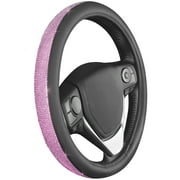 BDK Bling Bling Diamond Leather Steering Wheel Cover with 9 Rows Crystal Rhinestones, Universal Fit 14.5-15.5 Inch for Women / Girls (Pink)