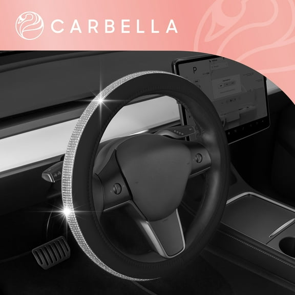 BDK Bling Bling Diamond Leather Steering Wheel Cover with 9 Rows Crystal Rhinestones, Universal Fit 14.5-15.5 Inch for Women / Girls (Silver)