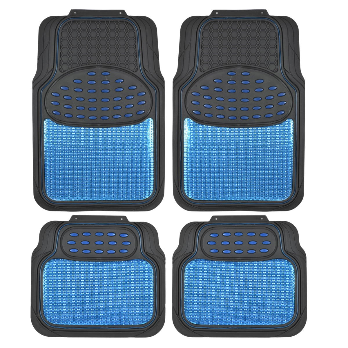 BDK Heavy Duty Blue Rubber Car Mats Full Set - Universal Trim-To-Fit All Weat... - Foto 5