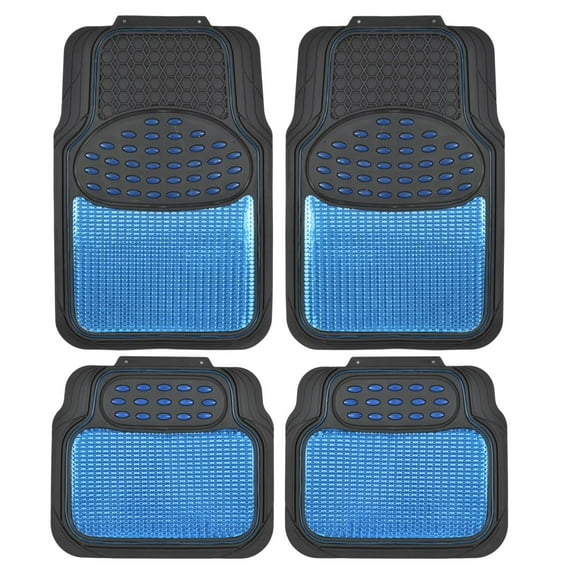 BDK Heavy Duty Blue Rubber Car Mats Full Set - Universal Trim-To-Fit All Weather Floor Mats - Floor Mats for Car Accessories - Front & Back Interior Floor Mats for Truck Accessories