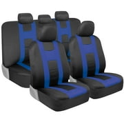 BDK Blue Car Seat Covers Full Set, Two-Tone Front Seat Covers with Matching Back Seat Cover for Cars, PolyCloth Car Seat Protectors with Split Bench Design, Automotive Interior Covers