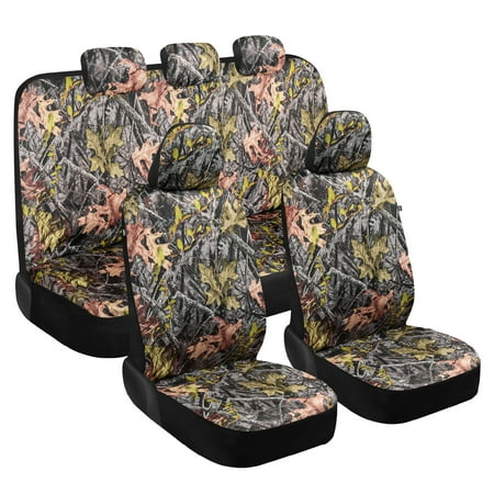 BDK Realistic Forest Camo Car Seat Covers for Car Truck SUV, Full Set Front and Rear Bench, Hunter Camouflage Auto Protector, Camouflage