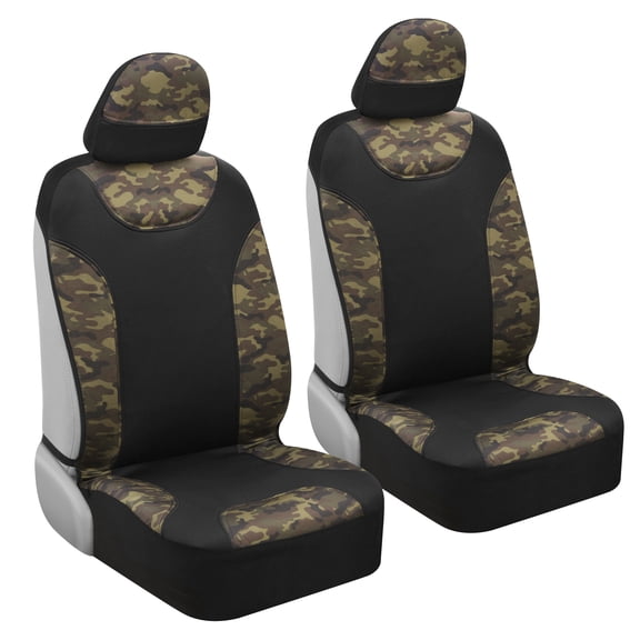 BDK Camo Two-Tone Sideless Front Car Seat Covers, 2-Piece Set Black Camouflage Pattern, Universal Fit Auto Interior, for Car Truck SUV Van