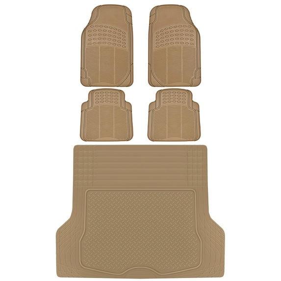 BDK Car Floor Mats with Large Cargo Trunk Mat, Heavy Duty Rubber Protection, Black Beige Gray