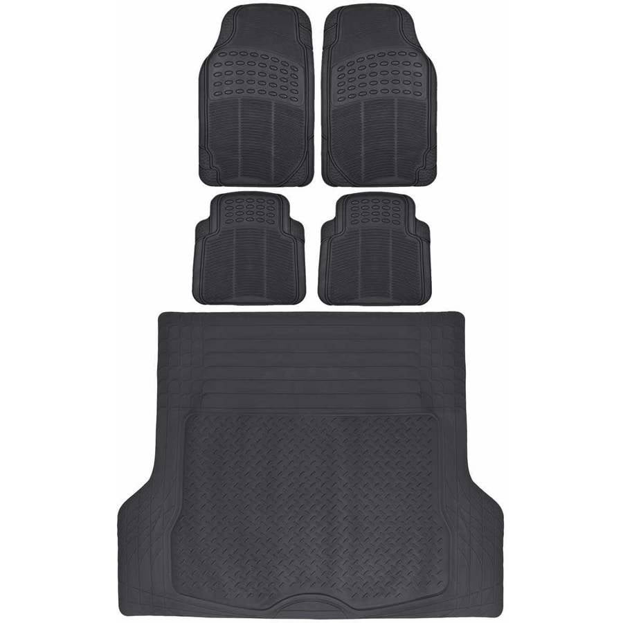 BDK Car Floor Mats with Large Cargo Trunk Mat, Heavy Duty Rubber