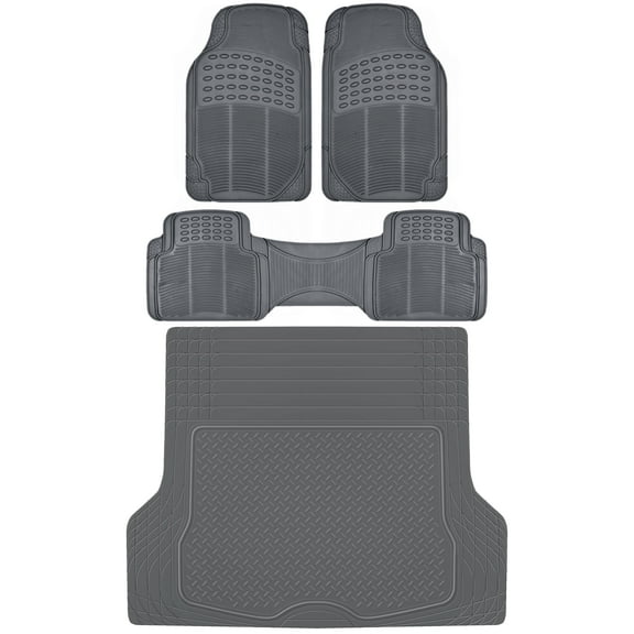 BDK Car Floor Rubber Mats with Cargo Trunk Floor Mats, All Weather Trimmable Liner, 3 Colors