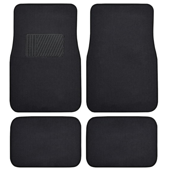 BDK Carpet Car Floor Mats for Car Truck SUV Van Sedan, Vinyl Safety Heel Pad, Rubberized Non-Slip Backing, Universal 4-Piece Set, Black