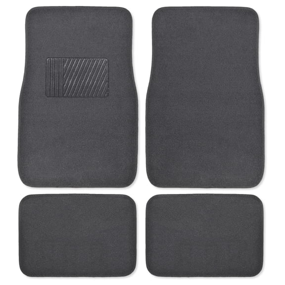 BDK Carpet Car Floor Mats for Car Truck SUV Van Sedan, Vinyl Safety Heel Pad, Rubberized Non-Slip Backing, Universal 4-Piece Set, Black