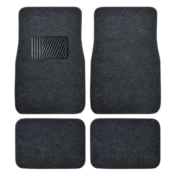 BDK Carpet Car Floor Mats for Car Truck SUV Van Sedan, Vinyl Safety Heel Pad, Rubberized Non-Slip Backing, Universal 4-Piece Set, Dark Gray