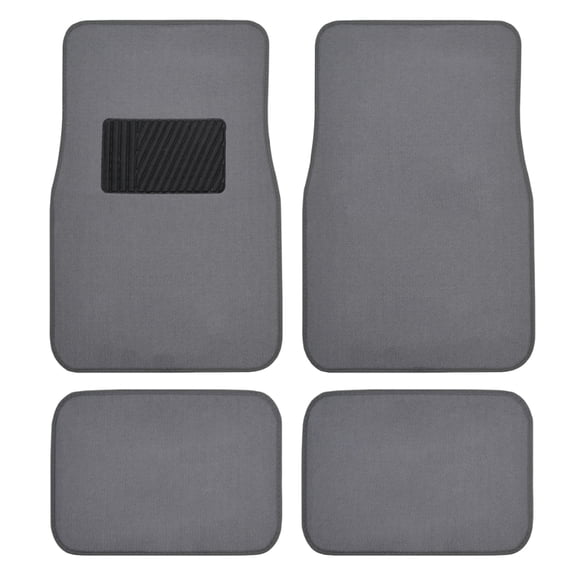 BDK Carpet Car Floor Mats for Car Truck SUV Van Sedan, Vinyl Safety Heel Pad, Rubberized Non-Slip Backing, Universal 4-Piece Set, Medium Gray