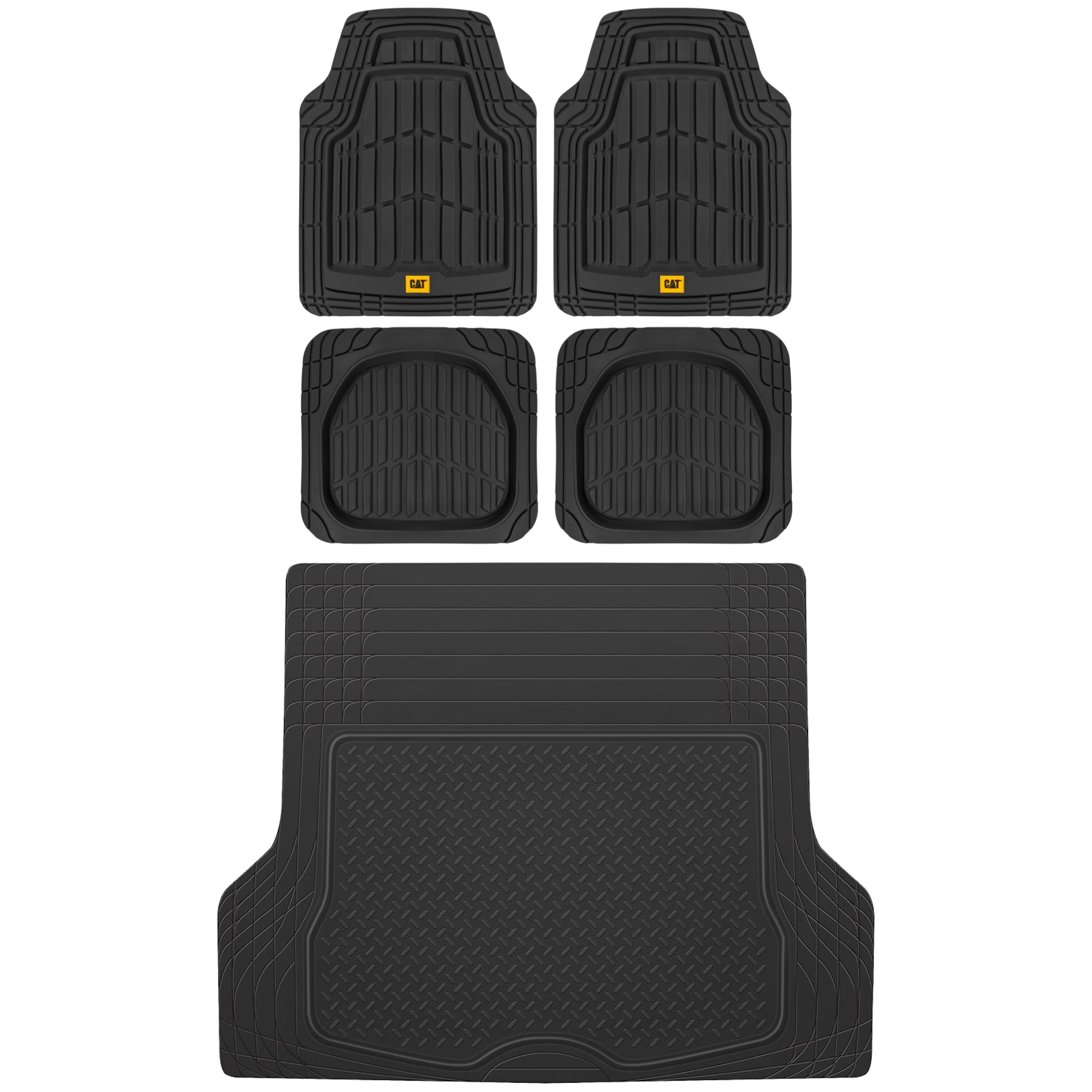 Cat 4-Piece Heavy Duty Deep Dish All Weather Total Protection Durable Rubber Floor Mat Black Camt 9014 Bk