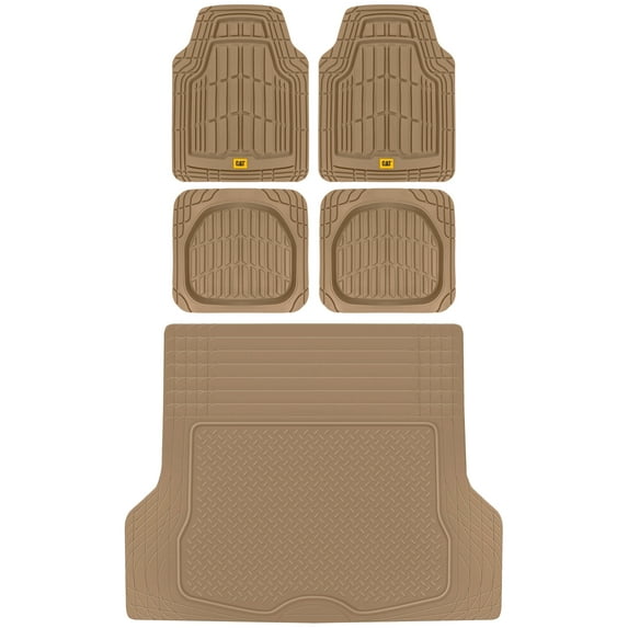 BDK Cat® CAMT-1004 (4-Piece) Deep Dish Rubber Car Floor Mats with Trunk Cargo Liner, Heavy Duty All Weather Trim to Fit Front & Rear Combo Set for Car Sedan SUV Van