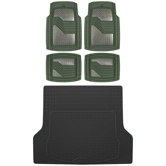 BDK Cat CAMT-2314 (4-Piece) Total Protection Rubber Car Floor Mats, Universal Trim to Fit Front & Rear Combo Set with Trunk Cargo Mat Liner for Car Sedan SUV Van, Heavy Duty All Weather