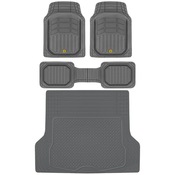 BDK Cat CAMT-9013 (3-Piece) Large Heavy Duty Rubber Car Floor Mats with Trunk Cargo Liner, Trim to Fit Front & Rear Combo Set for Car Sedan SUV Van, All Weather