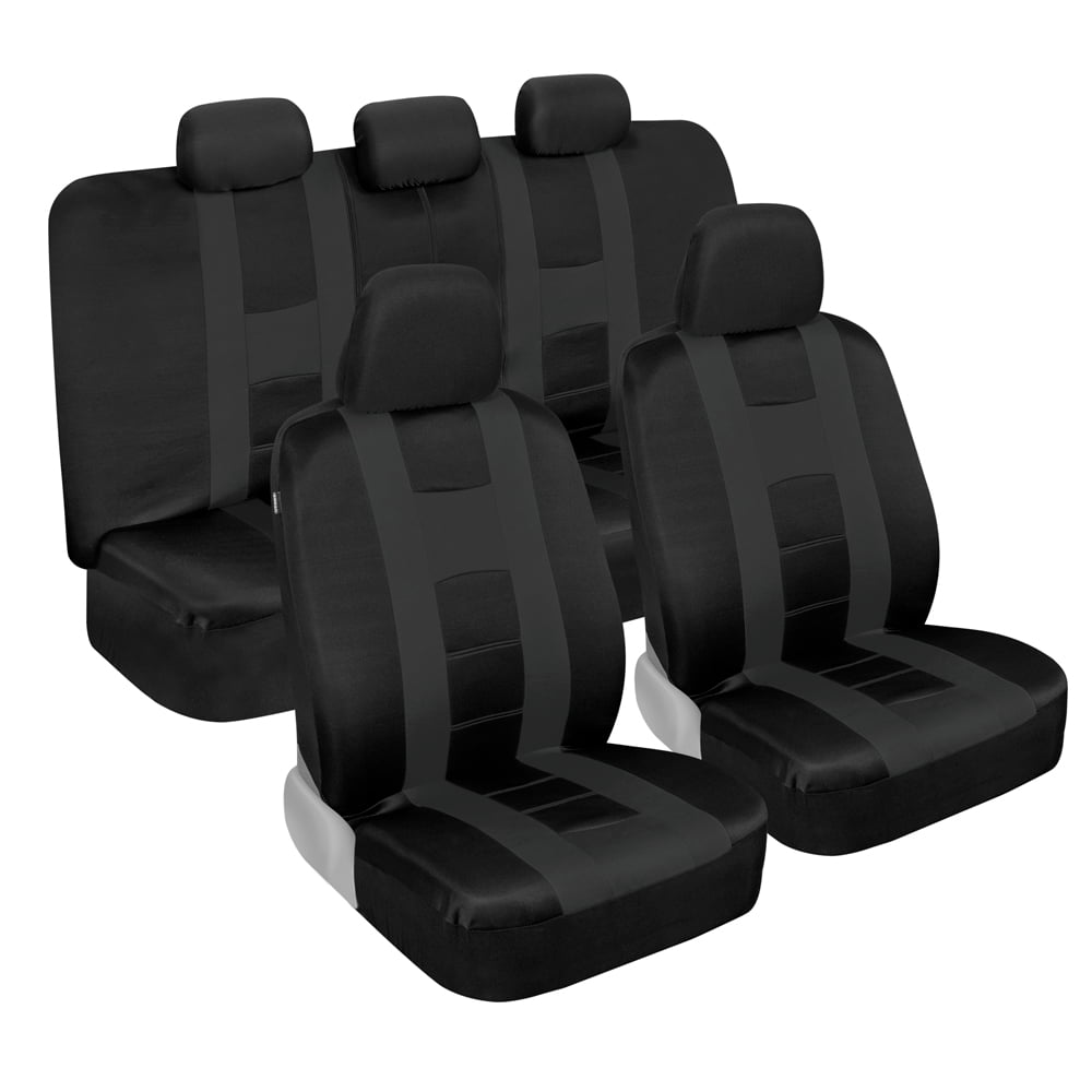 BDK Charcoal Gray Car Seat Covers Full Set, TwoTone Front Seat Covers with Matching Back Seat