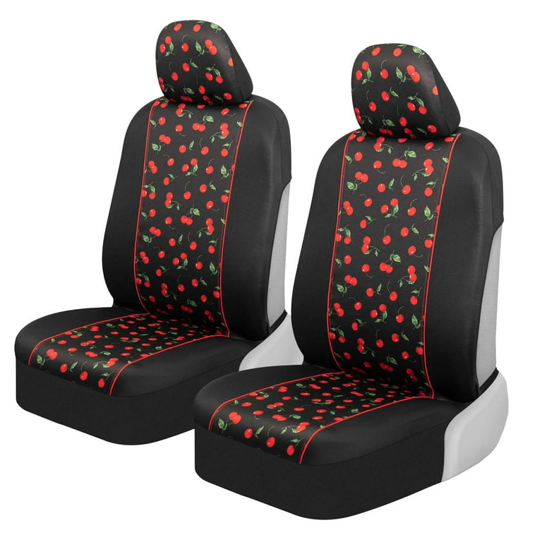 BDK Red Cherry Car Seat Covers for Front Seats 2 Pack Classic Pattern with Matching Headrest Sideless Design for Easy Installation Fits Most Car