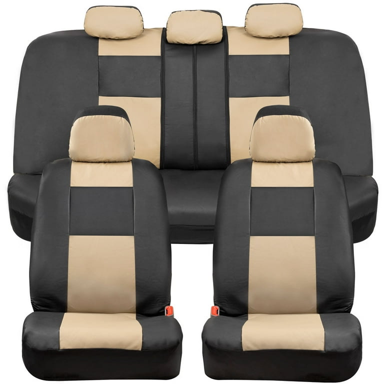 BDK Classic Beige Faux Leather Car Seat Covers Full Set, Front & Rear Bench  Seat Cover for Cars