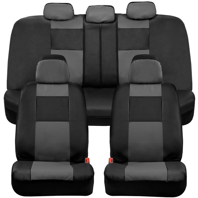 BDK Classic Gray Faux Leather Car Seat Covers Full Set, Front & Rear