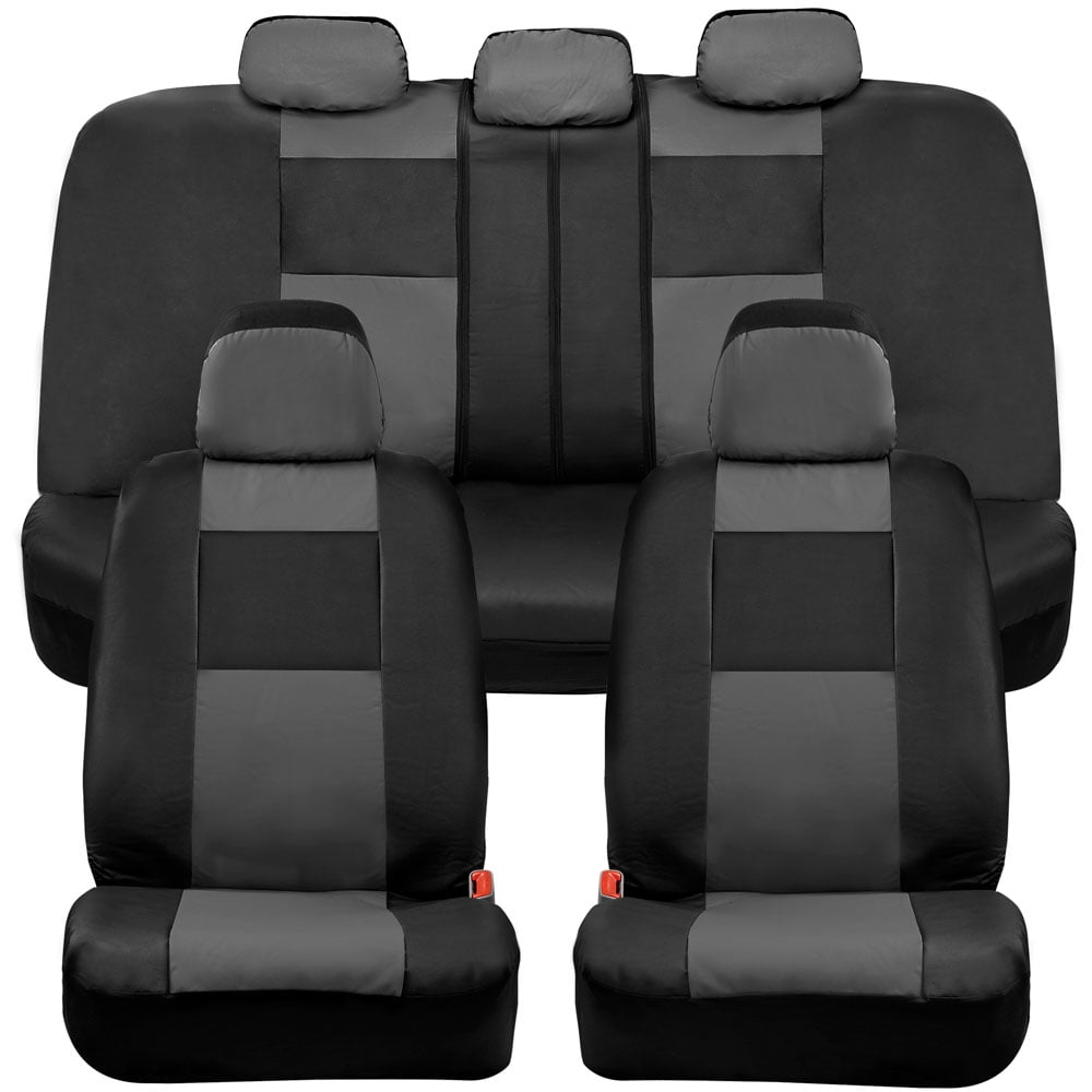 BDK Classic Gray Faux Leather Car Seat Covers Full Set, Front & Rear