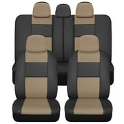 BDK Black & Beige Faux Leather Car Seat Cover Full Set - Front & Rear Split Bench Seat Covers For SUV & Truck Seat Protector, Airbag Compatible - Seat Covers for Cars & Interior Covers & Accessories