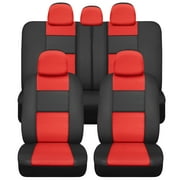 BDK Black & Red Faux Leather Car Seat Cover Full Set - Front & Rear Split Bench Seat Covers For SUV & Truck Seat Protector, Airbag Compatible - Seat Covers for Cars & Interior Covers & Accessories