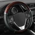 thumbnail image 1 of BDK Dark Wood Grain Car Steering Wheel Cover, Standard 15 inch with Black Faux Leather Grip, Made to Fit Most Auto Truck Van SUV, 1 of 8