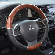 BDK Dark Wood Grain Steering Wheel Cover for Car SUV Van, Premium Syn Leather, Gray Beige Black Wood