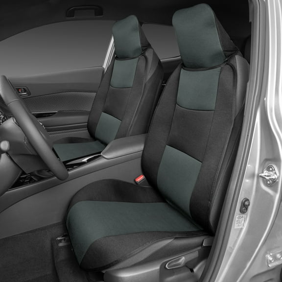 BDK EasyFit Universal Car Seat Covers for Front Seats, Gray Front Seat Cover Set with Integrated Headrest Cover, Quick Slip-On Installation and Two-Tone Accent, Universal Fit for Car Truck Van SUV