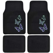 BDK Embossed Neon Purple & Green Butterflies Design Carpet Car Floor Mats for Auto Van Truck SUV-4 Pieces Front & Rear Full Set with Rubber Backing-Universal Fi