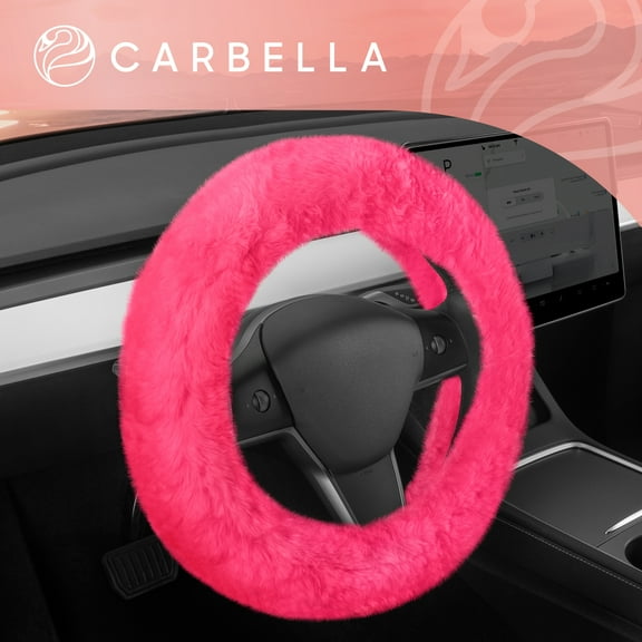 BDK Fantastic Fleece - Faux Sheepskin Wool Steering Wheel Cover for Car Truck SUV Van Auto - Ultra Comfort for Your Hands - Standard Size 14-15.5" (Hot Pink)