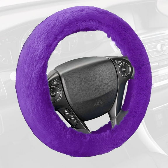 BDK Faux Fur / Wool / Sheepskin Steering Wheel Cover for Women - Soft, Fluffy, and Warm, Great for Winter (Purple)