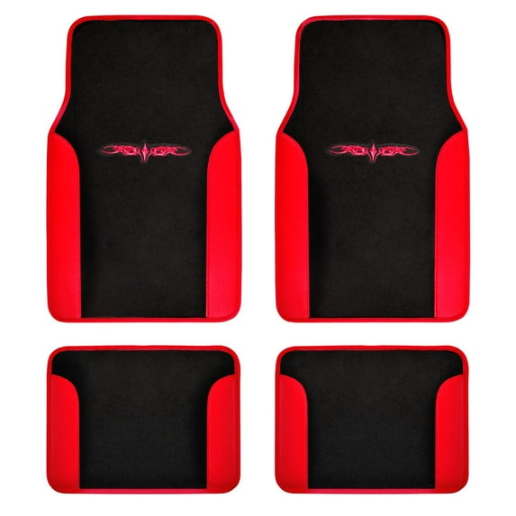 BDK Red Floor Mats for Cars - Black & Red Carpet Car Floor Mats Interior Liners for Auto Van Truck SUV - Carpet Floor Mats Fulle Set Front & Rear Protector