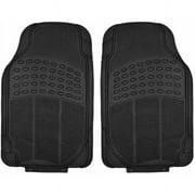 BDK Front Car Rubber Floor Mats, 2-Piece, Black Beige Gray, Heavy Duty