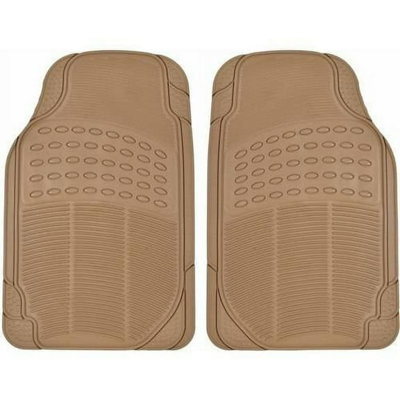 BDK Front Car Rubber Floor Mats, 2-Piece, Black Beige Gray, Heavy Duty