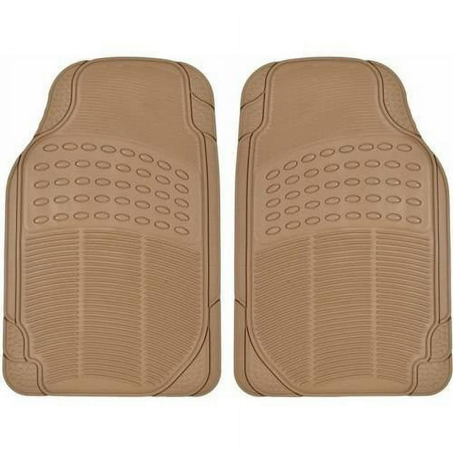 BDK Front Car Rubber Floor Mats, 2-Piece, Black Beige Gray, Heavy Duty