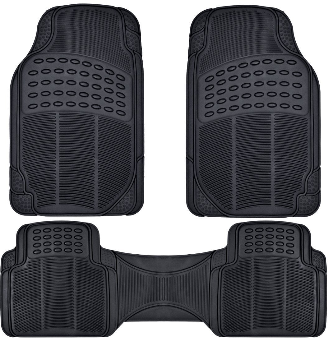 Bdk Cat CAMT-9014 (4-Piece) Large Deep Dish Rubber Car Floor Mats with Trunk Cargo Liner, Universal Trim to Fit Front & Rear Combo Set for Car