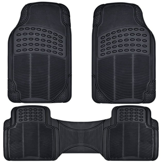BDK Front and Back ProLiner Heavy Duty Car Rubber Floor Mats for Auto, 3 Piece Set