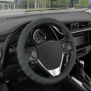 BDK Genuine Gray Leather Steering Wheel Cover for Car, Large 15.5 - 16 inch   Ergonomic Comfort Grip for Men & Women, Car Steering Wheel Cover for Vehicles with Large Steering Wheels