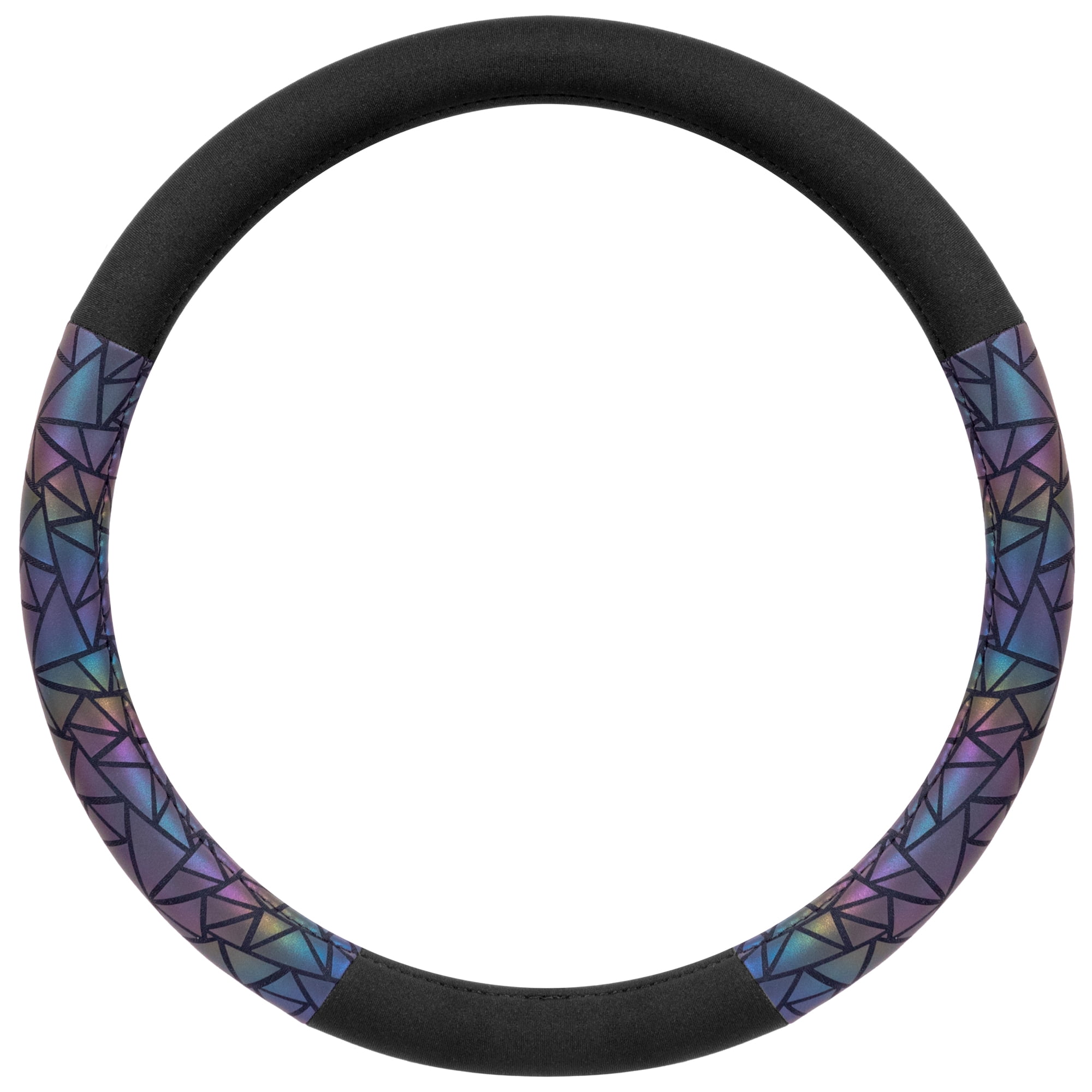 BDK Geometric Prism Sparkle Glitter Steering Wheel Cover - Car Steering Wheel Cover for Women with Shiny Holo Bling Accents, Universal Fit for Car Truck Van SUV Wheel Sizes 14.5 to 15.5 Inches