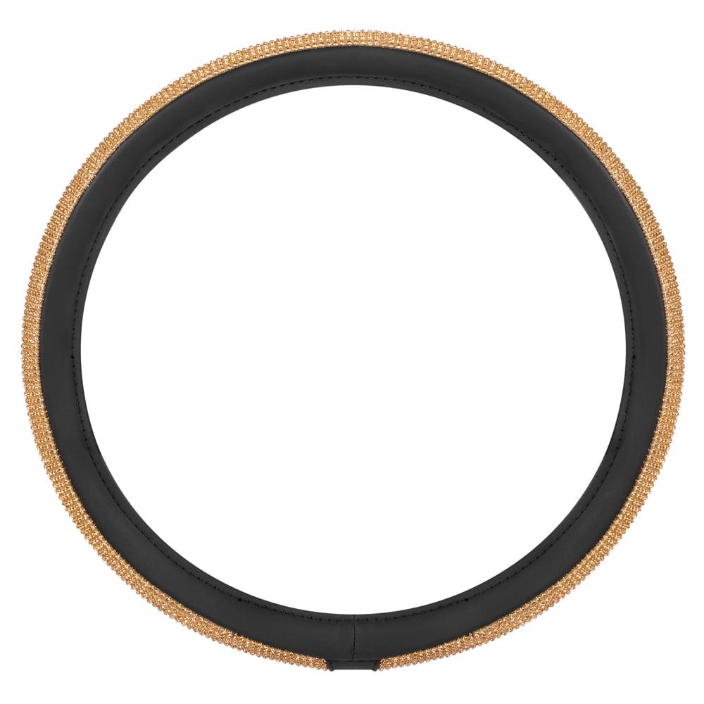 BDK Glitter Rhinestones Cute Stylish Bling Bling Sparkle Steering Wheel Cover, Universal Size (Crystals - Gold)