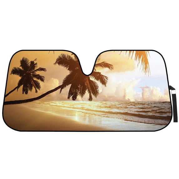 BDK Golden Sunset Beach Front Windshield Sunshade Accordion Folding Style Auto Shade for Car Truck SUV Van Blocks UV Rays Sun Visor Protector Easy Setup Keeps Your Vehicle Cool - 58 x 27 inches