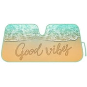 BDK Good Vibes Beach - Front Windshield Sun Shade-Accordion Folding Auto Sunshade for Car Truck SUV-Blocks UV Rays Sun Visor Protector-Keep Your Vehicle Cool- 58 x 27 Inch, Model Number AS-781