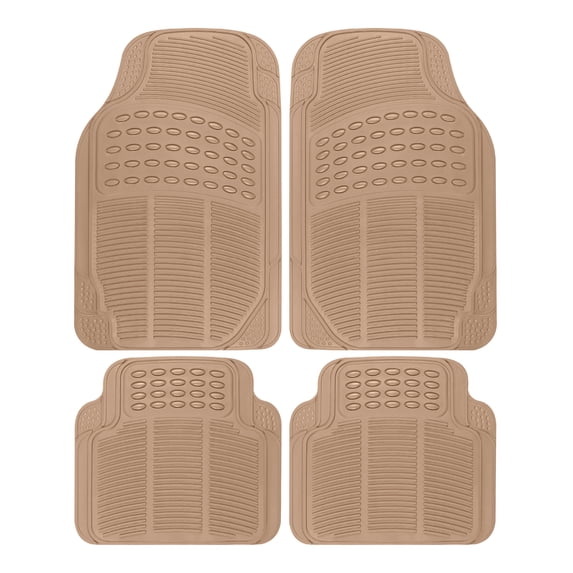 BDK Floor Mats for Cars, Set of 4, All-Weather Rubber, Trimmable, Beige