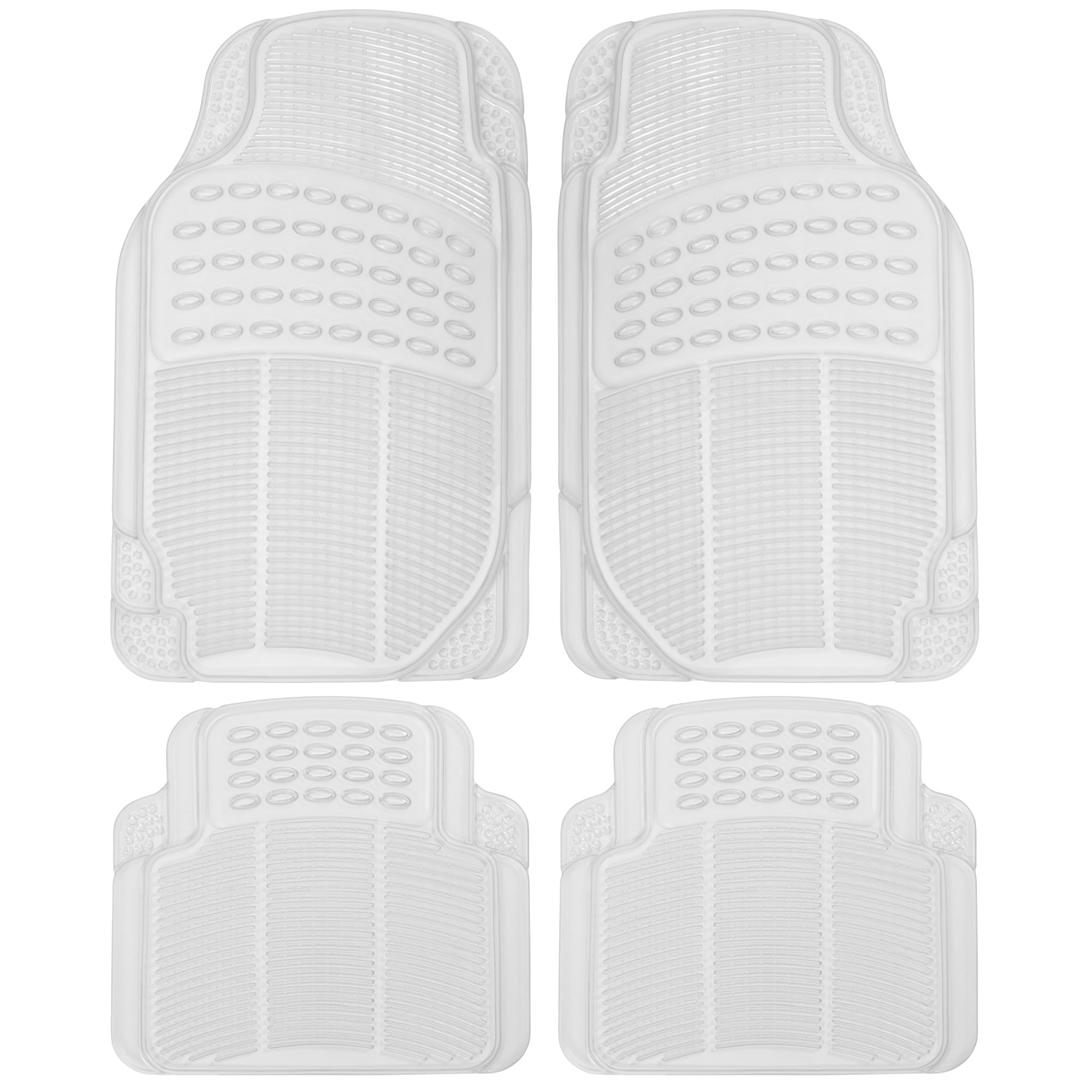 BDK Heavy Duty 4pc Front & Rear Rubber Floor Mats for Car SUV Van & Truck - All Weather Protection Universal Fit, Clear