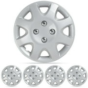 Silver Hubcaps Wheel Covers for 14" Wheels - Four 4 Pieces Corrosion-Free & Sturdy - Full Heat & Impact Resistant Grade - OEM Replica Replacement