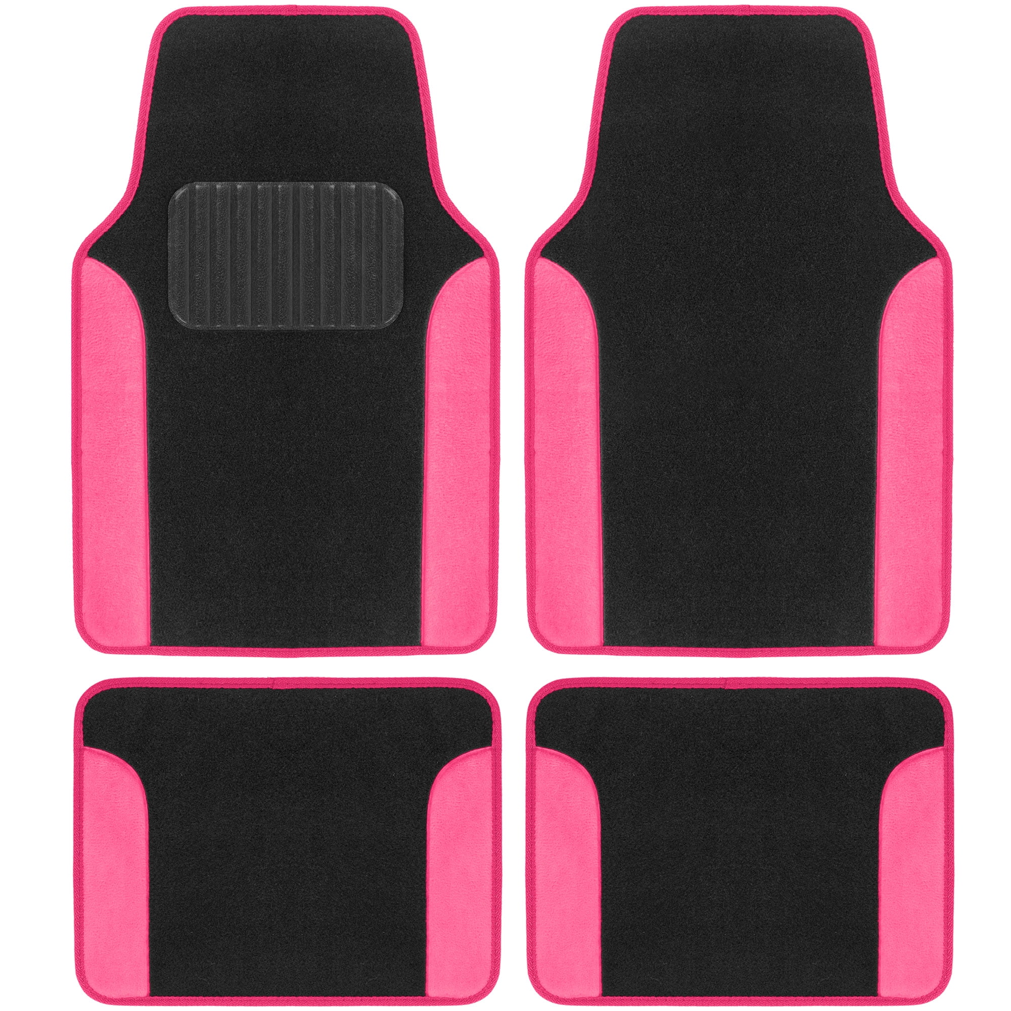 BDK Hot Pink Carpet - Two-Tone Faux Leather Automotive Floor Mats, Included Anti-Slip Features and Built-in Heel Pad, Stylish Floor Mats for Cars Truck Van SUV