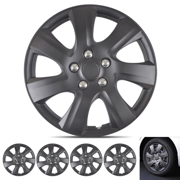 BDK Hubcap Wheel Covers Toyota Camry 2006-2014 Style - 16 Inch Silver Replica Cover, OEM Factory Replacement (4 Pieces) (Matte Black)