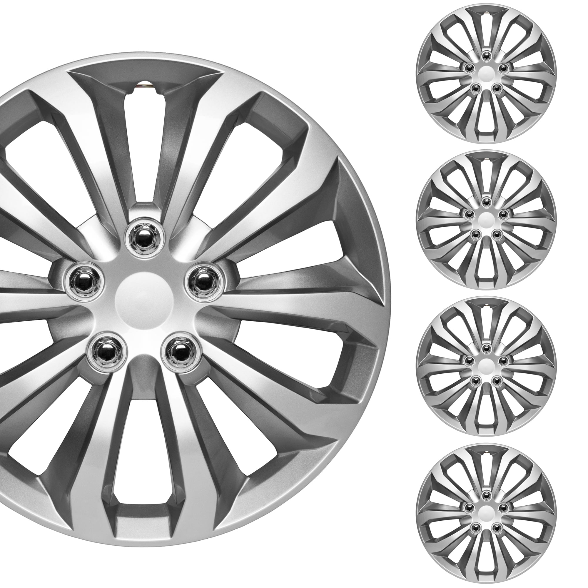 BDK Hubcaps Wheel Covers for Cars Premium Silver and GunMetal Hubcaps