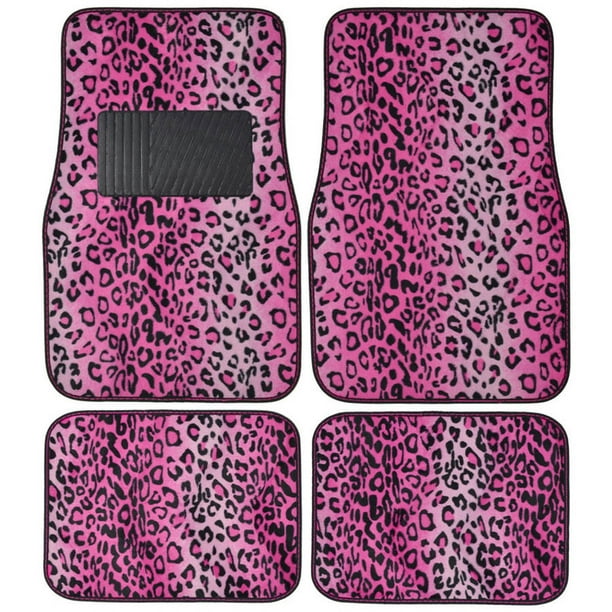 BDK Leopard Car Floor Mats, Animal Prints Mat, 4 Pieces, Pink